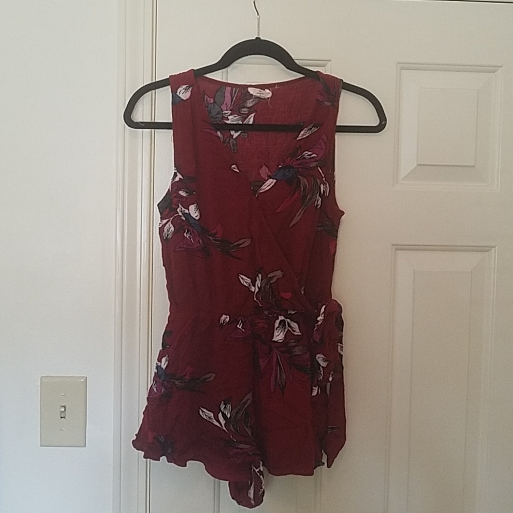 Red floral romper.